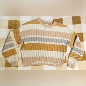 Rue21 Oversized Knit Sweater – XS, Neutral Stripes, Cozy Chunky Knit